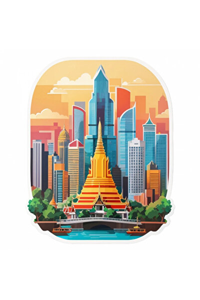 INOVATIX Set de 8 piese, autocolant oraș Bangkok cu poduri, INOVATIX®. 6 cm