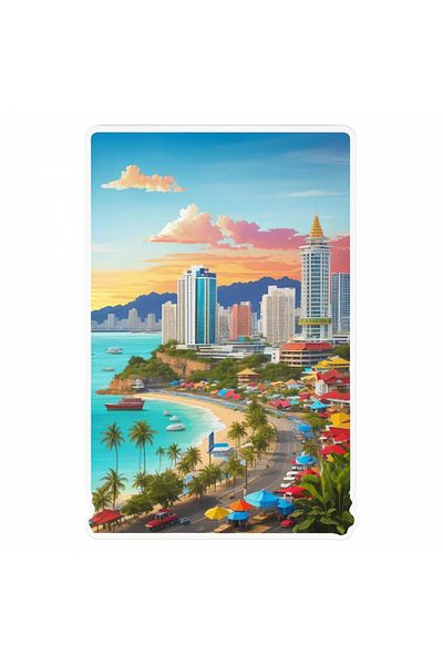INOVATIX Set of 8 pieces, Sticker Pattaya Beach City, INOVATIX®. 6 cm