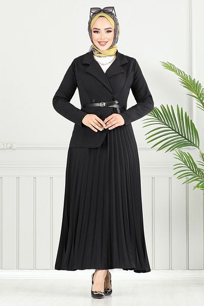ModaMerve Double Breasted Collar Hijab Dress Size m Black