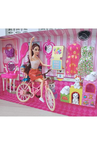 LRS STORE Endless Motion Jointed Doll Set with Bicycle, Dog Figure, Full Accessories, Girl's Gift