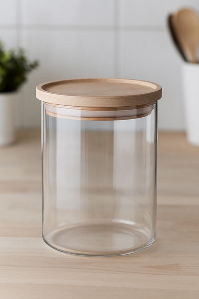 Simax Glass Jar with Wooden Lid 0.5Lt Pulses Nuts Dry Food 1 Piece