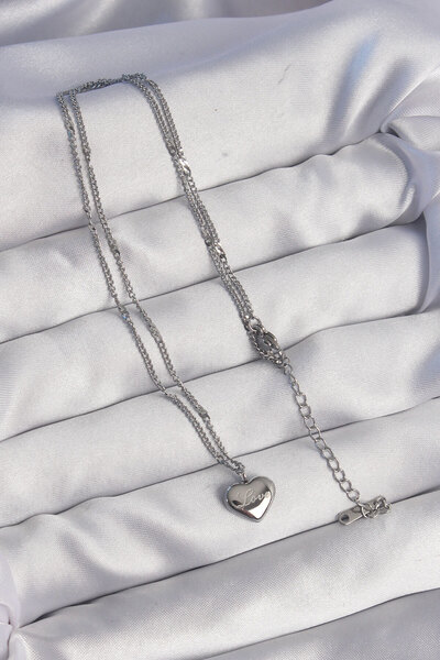 callerrons accessories 316L Steel Silver Color Heart Model Love Necklace - Eb...