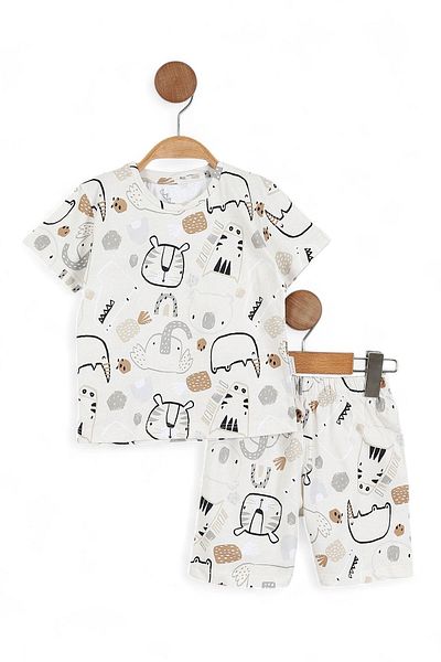 Egelite 2-5 Years Cute Animals Printed Single Jersey Boy's Summer Pajama Nightwear Set