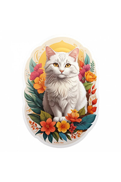 INOVATIX Σετ 8 τεμαχίων, Αυτοκόλλητο γάτας Khao manee με λουλούδια, INOVATIX®...