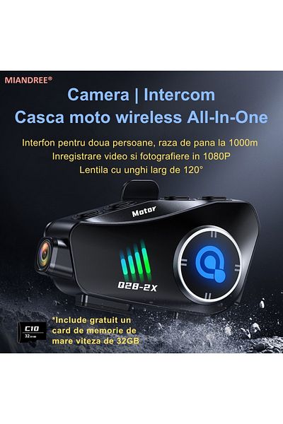 OEM Premium Motorcycle Intercom Communication System – 1000m Communication, 1080P, BT 5.0, 32GB Card Included