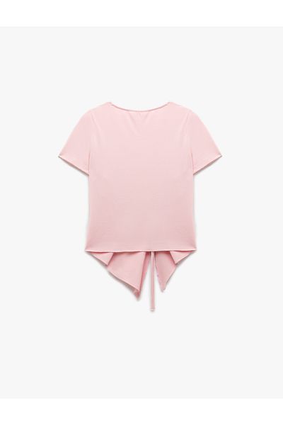 Koton New Season Gathered Crew Neck Short Sleeve Asymmetrical T-Shirt