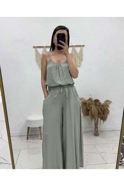 Maison La Femme Women's Rope Strap Blouse Loose Pocket Pants Set