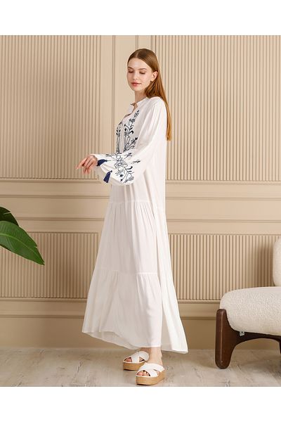 EL jadida Women's Embroidered Katkat Plus Size Viscose Dress White