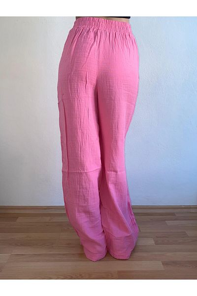 Mixray Muslin Palazzo Women's Trousers with Elastic Waist