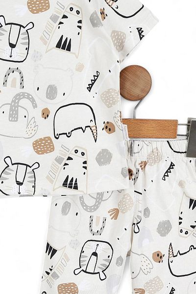 Egelite 2-5 Years Cute Animals Printed Single Jersey Boy's Summer Pajama Nightwear Set