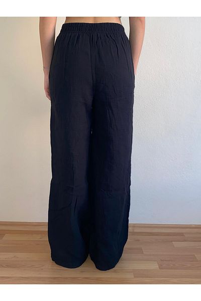 Mixray Muslin Palazzo Women's Trousers with Elastic Waist