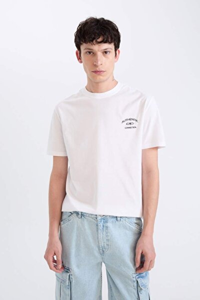 DeFacto Men's T-Shirt D5561Ax/Wt34 White