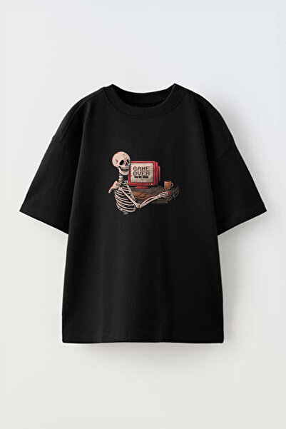 Anetos Tricou Game Over You Re Dead Pre cu imprimeu din bumbac negru supradim...