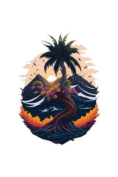 INOVATIX Set de 8 autocolante, peisaj montan cu palmieri, INOVATIX®. 6 cm