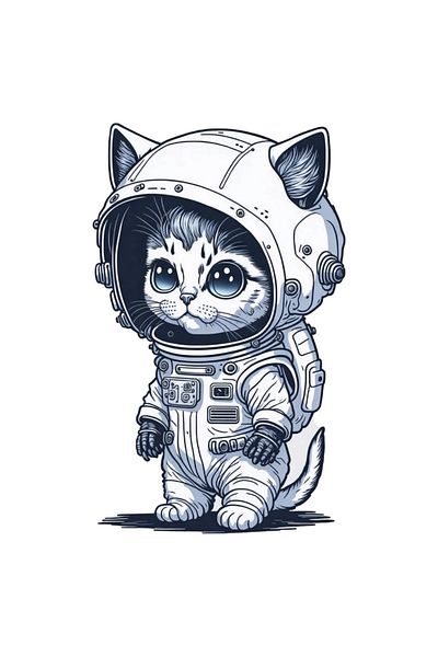 INOVATIX Set de 8 piese, autocolant cu pisicuța astronaută, INOVATIX®. 6 cm