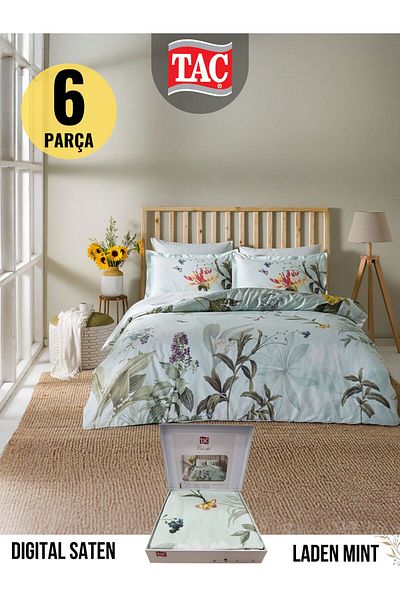 Taç Laden Mint Duvet Cover Set Double Digital Satin