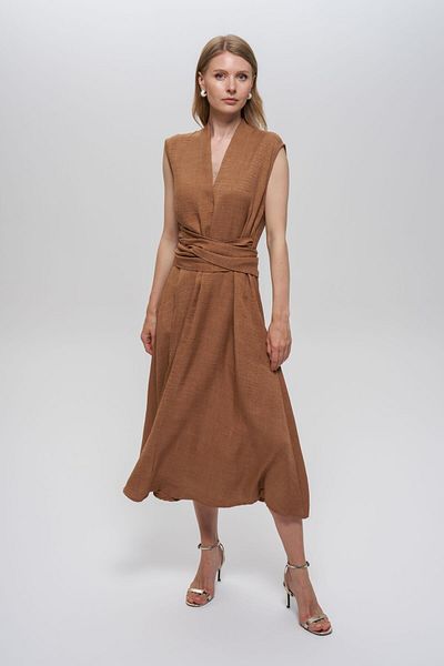 Journey V-Neck-Front Belt Tie-Up, Long Dress
