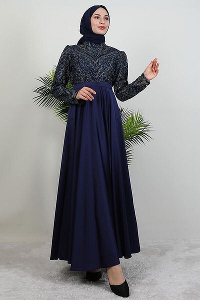 giz astore Velora Hijab Evening Dress Navy Blue