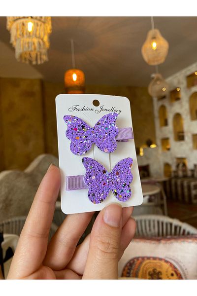 Little Sparkle Co. Set de 2 catarame cu clipuri cu sclipici liliac Miks Butterfly Figured