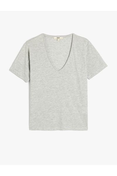 Koton New Season Cotton Short Sleeve Basic V Neck T-Shirt
