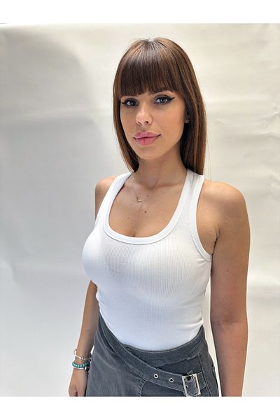 IFASTFASHION Maieu basic alb mulat cu bretele late – esențial pentru orice garderobă