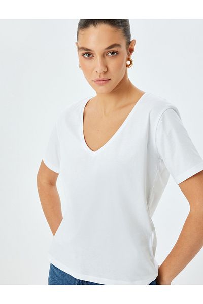 Koton Μπλουζάκι New Season Βαμβακερό κοντομάνικο Basic με λαιμόκοψη V