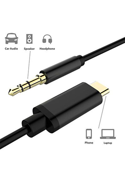 harry 1 Metre Samsung Uyumlu Aux Kablosu Type-C To Aux 3.5mm Jack Çevirici Dö...
