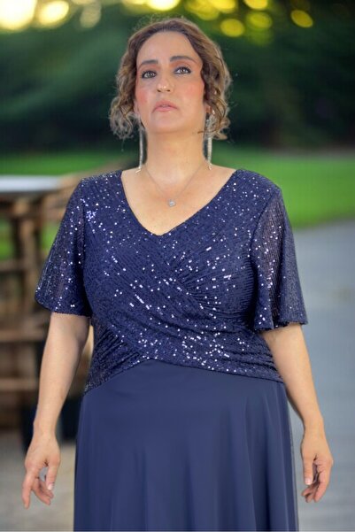 yagmurberen V Neck Sequin Sequin Degtay Double Breasted Cutout Plus Size Chiffon Evening Dress