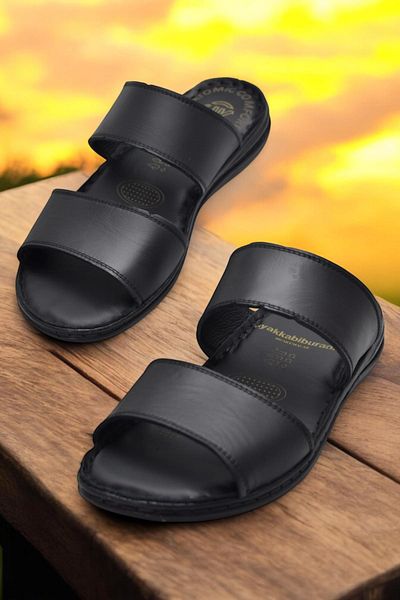 ISPARTALILAR 039 Daily Orthopedic Sole Genuine Leather Men's Slippers Puff Soft Inner Sole