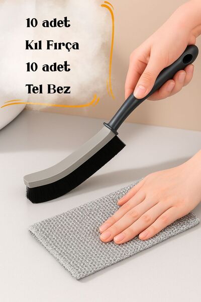 Kelepir Fırsatlar 10’lu Kıl Fırça + 10’lu Tel Temizlik Bezi Seti – Profesyonel Temizlik Seti