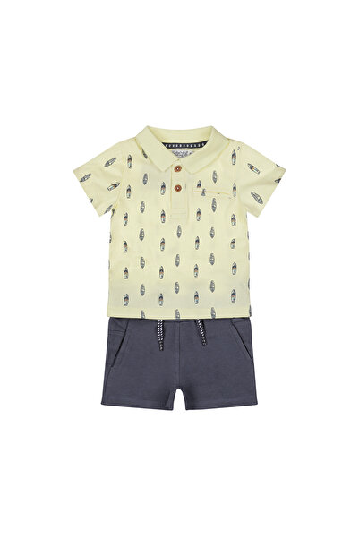 Dirkje طقم ولادي قطني من تيشيرت وشورت - أصفر ليموني وكحلي
