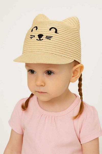 gigigiyim Girl's Straw Hat with Eared Cat Pattern