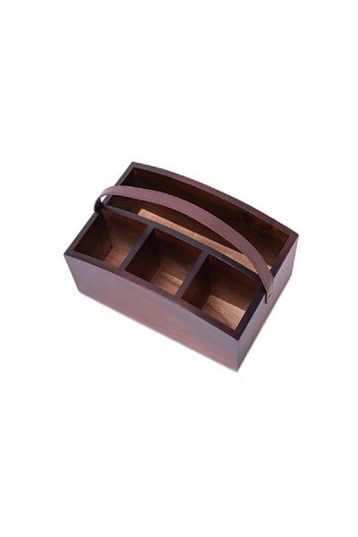 Bien Servi Multi-Compartment Acacia Cutlery Organizer with Handle Brown