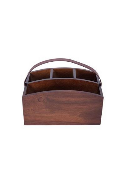 Bien Servi Multi-Compartment Acacia Cutlery Organizer with Handle Brown