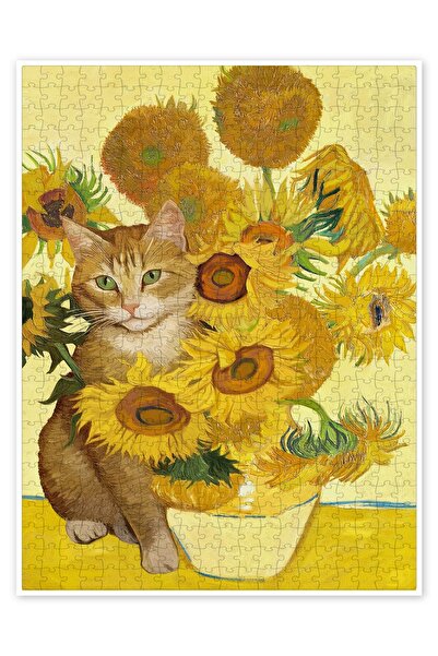 Jeronkarji Ayçiçekleri ve Kedi Vincent 500 Parça Puzzle Yapboz Kedi Köpek Tem...