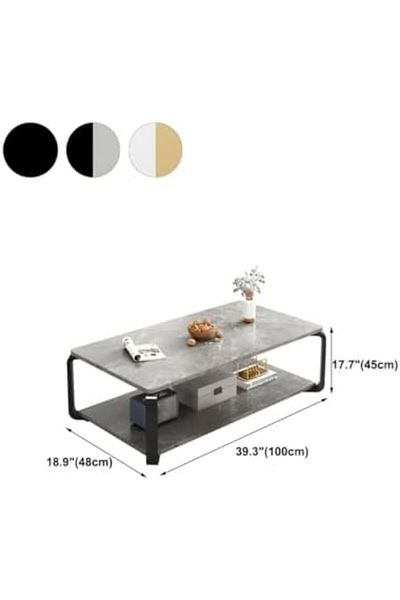 Generic Coffee Table Slate Rectangular Cocktail Table with Storage Shelf Coffee Table Living Room Home Moder
