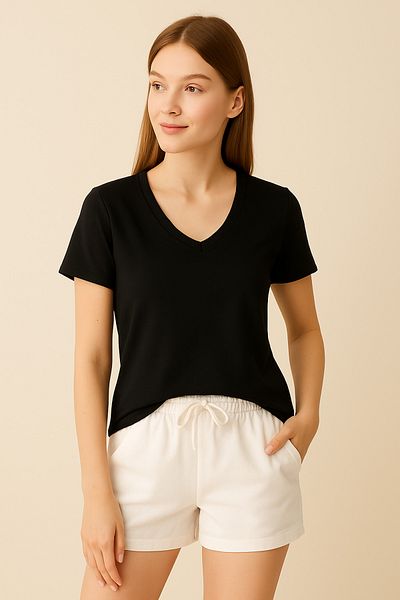 MAMAYAGA Tricou de vară simplu din bumbac, cu decolteu în V, cu jumătate de mânecă, bluză confortabilă