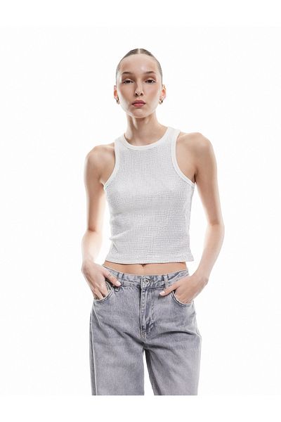 Koton New Season Cotton Stone Detailed Slim Fit Sleeveless Crew Neck Blouse