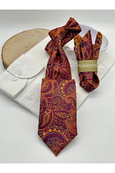 Gutiero Classic Tie with Red Shawl Patterned Handkerchief