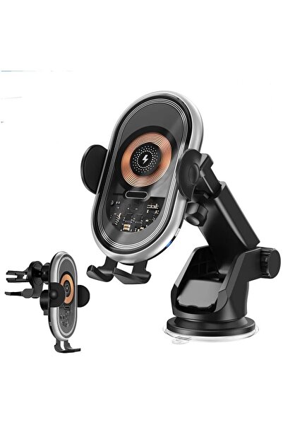 OEM Suport auto pentru telefon cu încărcare wireless 15W, QC, detectare automată, montare cu ventuză, negru