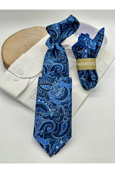 Gutiero Класическа вратовръзка с тъмносиня джобна сако с пейсли шарка