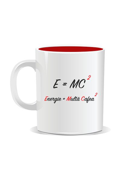OEM Personalized coffee mug, E=MC2, Romanian - Red interior
