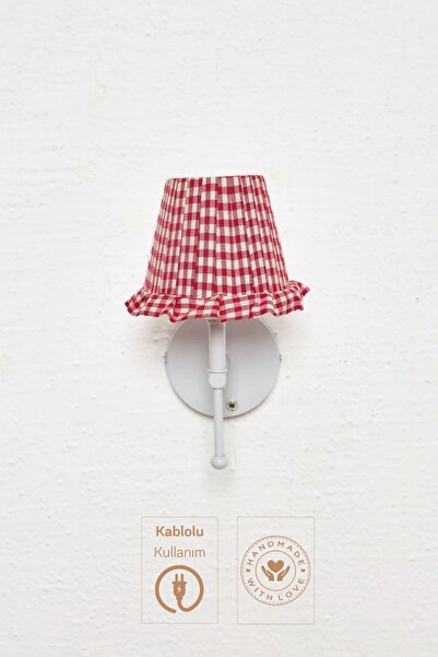 Maison Avf Red Gingham Wired Wall Lighting Sconce - Lower White