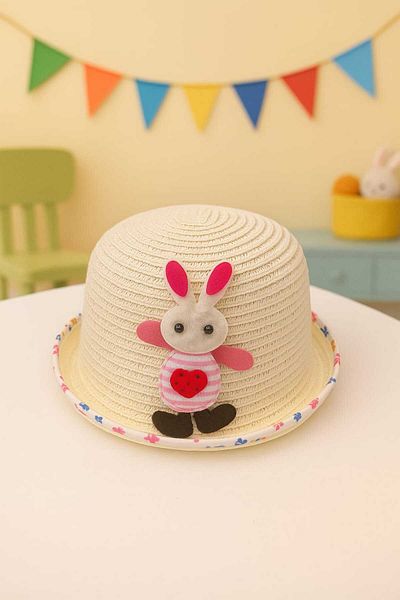 gigigiyim Rabbit Patterned Girl's Straw Hat