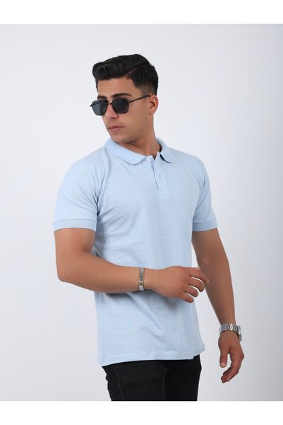 Pientro Blue Men's Polo Neck Soft Textured Cotton Pique Fabric Slim Fit Tight Cut