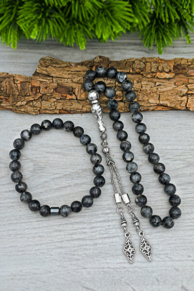 SİLVERA TELKARİ Erkek Doğal Taş Lavrakit Tesbih ve Bileklik Set 8 mm BT040