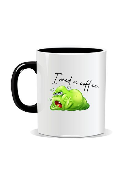 OEM Personalized coffee mug, I need a coffee, green monster - Black interior