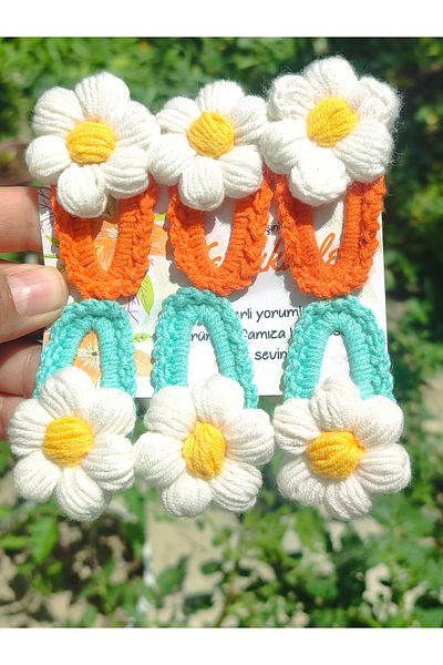 ELYTA Amigurumi Snap Buckle Hand-Knitted Daisy Detailed (6 Pcs)