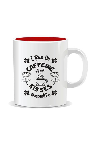 OEM Personalized coffee mug, I run on caffeine and kisses - Red interior