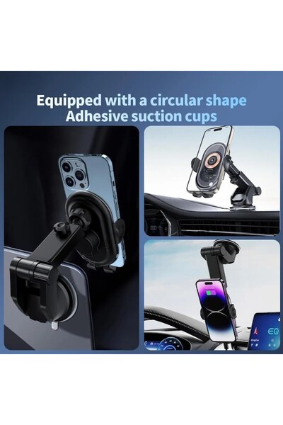 OEM Suport auto pentru telefon cu încărcare wireless 15W, QC, detectare automată, montare cu ventuză, negru